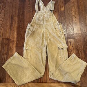 Corduroy Cargo Overalls Jumpsuit in Light Beige